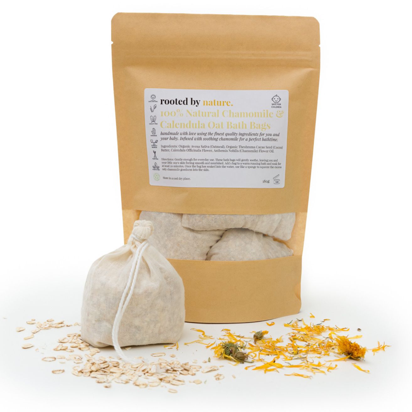 100% Natural handmade Chamomile & Calendula Oat bath bags. For you and your baby