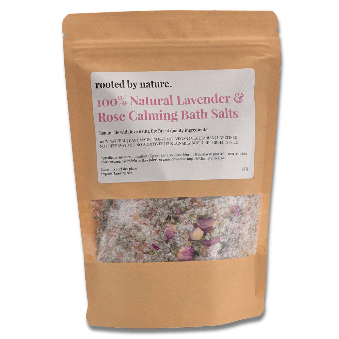 100% Natural lavender & rose calming bath salts. No preservatives or additives. Sustainably sourced and cruelty free. Indulge in the ultimate self-care experience with our stress relieving Bath Salts Blend. Immerse yourself in a luxurious blend of Pink Himalayan and Epsom salt to cleanse, soften and detoxify the body. Whilst the soothing combination of Lavender and Rose essential oils ease away stress and tension.