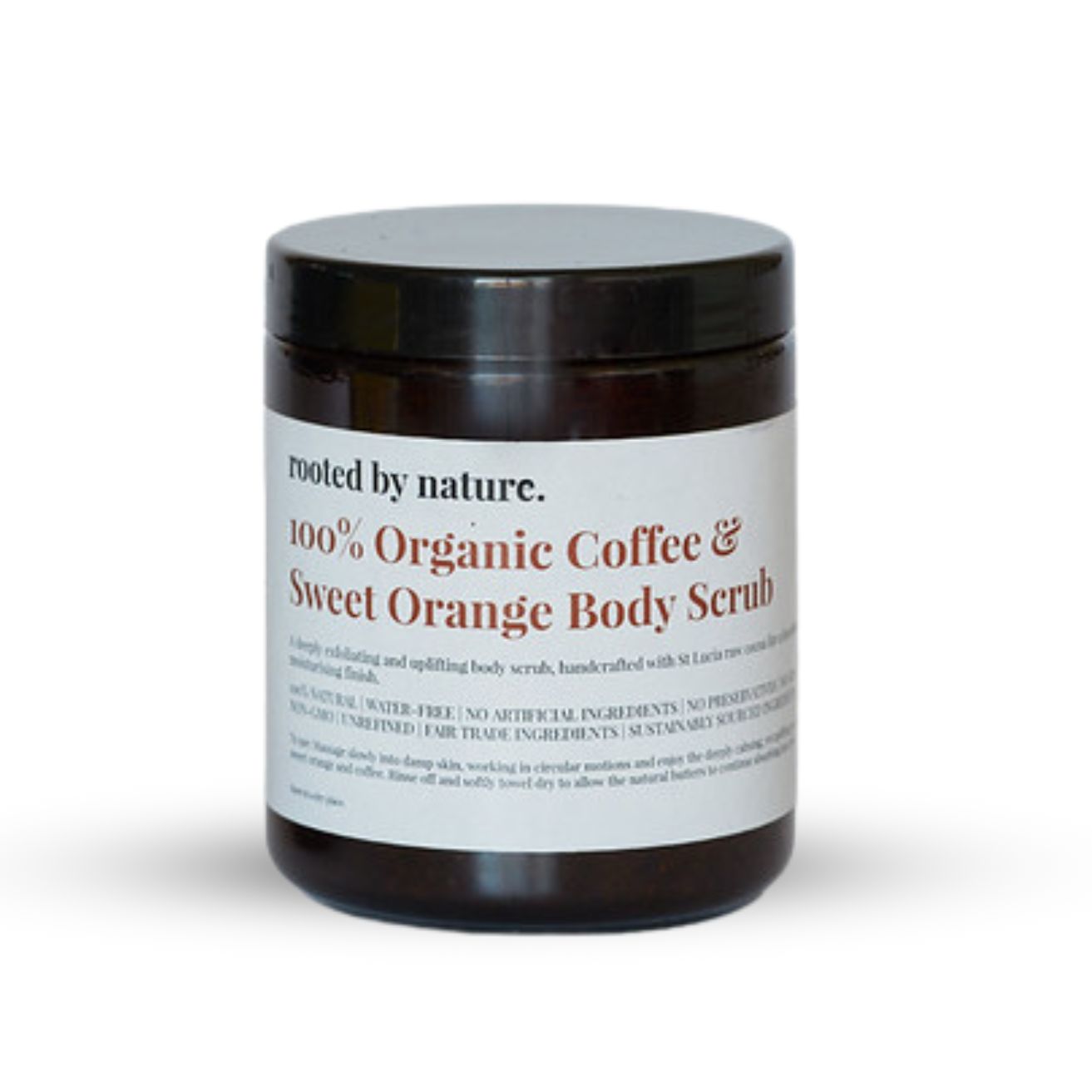 Organic Coffee & Sweet Orange Body Polish Scrub. A deeply exfoliating and uplifting body scrub, handcrafted with Organic Raw Cocoa and Arabica Coffee for a luxuriously refreshing experience, leaving you with smooth, soft and glowing skin. All ingredients sourced responsibly and 100% natural, vegan friendly.